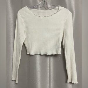 SHEIN Ribbed Lettuce-Edge Cropped Long Sleeve Tee
